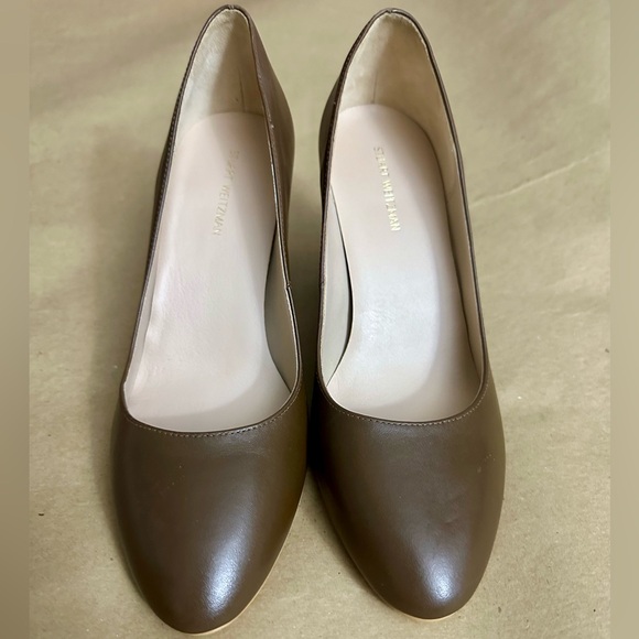 NEW - Stuart Weitzman Brown Leather Block Pump Heels Size 8.5 - Picture 3 of 10